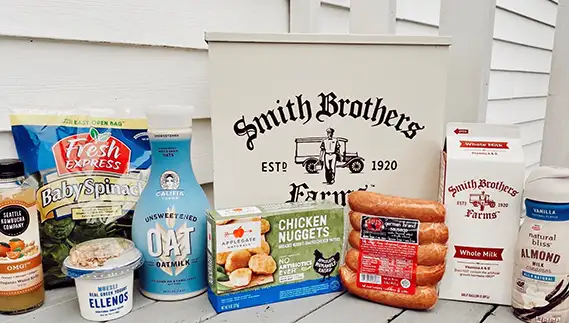 various grocery items displayed on a table